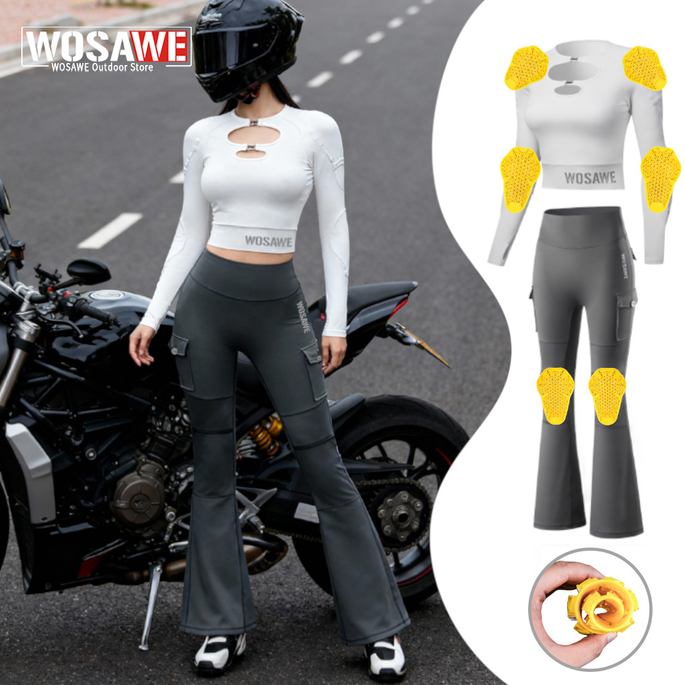 Motorcycle Gear Jacket And Pants - WOSAWE 女性用オートバイジャケットとパンツセット、取り外し可能なパッド付き、スリムフィット、通気性のあるモトクロススーツ、ライダー服、ソフトギア