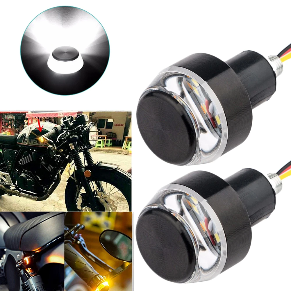 Motorcycle Gear Yellow - 2個 ハンドルグリップバー ブリンカー サイドマーカーランプ 照明 12V