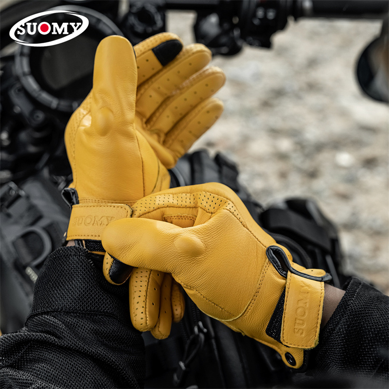 Motorcycle Gear Yellow - 非穴あき黄色レトロレザーオートバイグローブ男性女性バイクレーシングタッチスクリーンモトクロスモトライディングギアグローブ