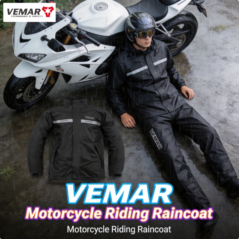 Motorcycle Gear Jacket And Pants - VEMAR防水ライディングレインギア、バイク用ジャケットとパンツのセット、デリバリーライダーと毎日の通勤用バイクレインコート
