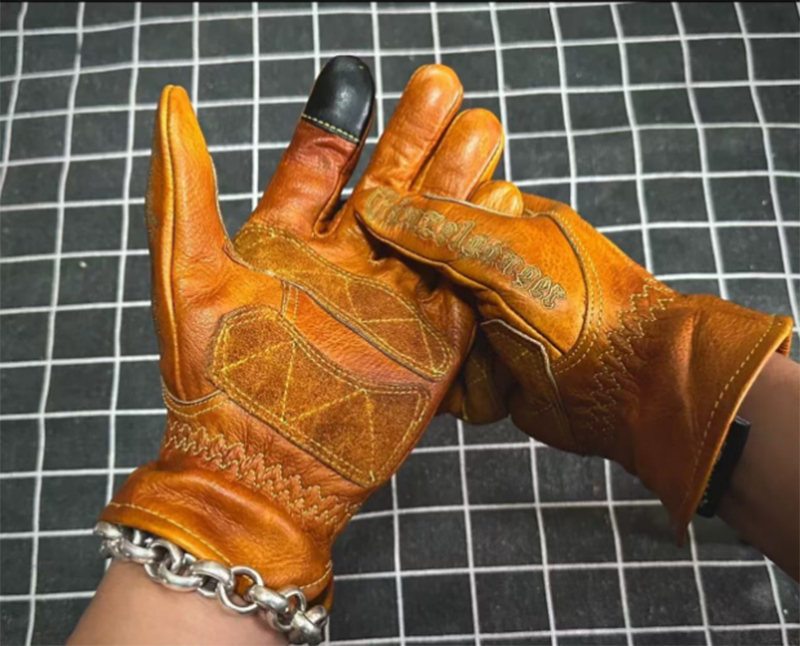 Motorcycle Gear Full Set - レトロなオートバイの手袋,本革,手作り,フルフィンガー,タッチスクリーン,ナックル保護,乗馬用品