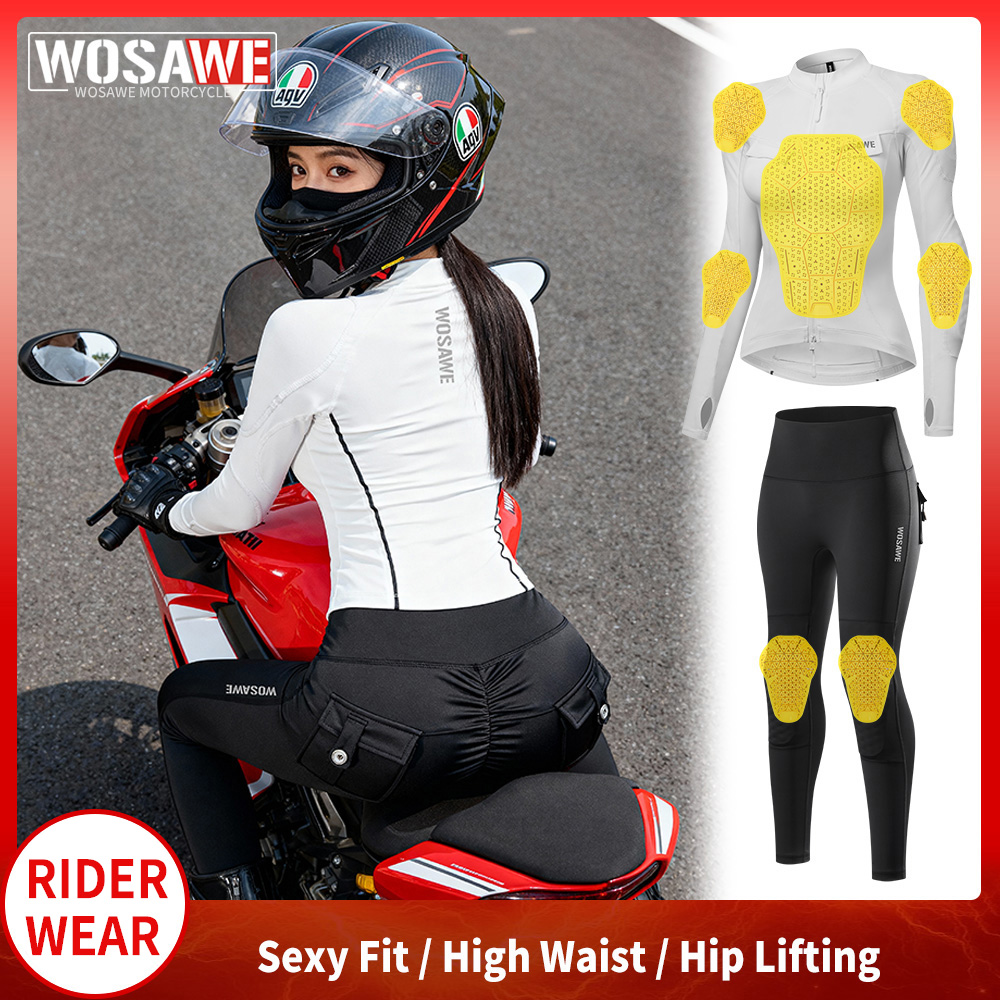 Motorcycle Gear Full Set - WOSAWE 女性用オートバイジャケットとパンツスーツ ソフトギア付き フルボディ 秋冬バイクジャケット モトクロスライディングパンツセット