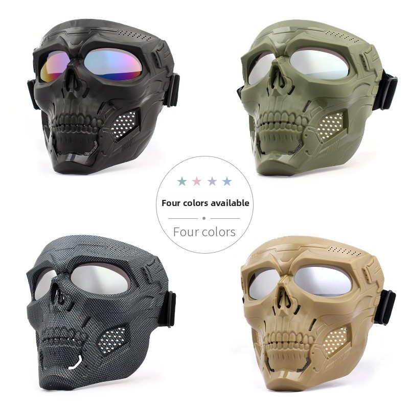 スカルオートバイフルフェイスマスク防風保護マスクゴーグル付き - Motorcycle Gear Full Set のレビューと価格