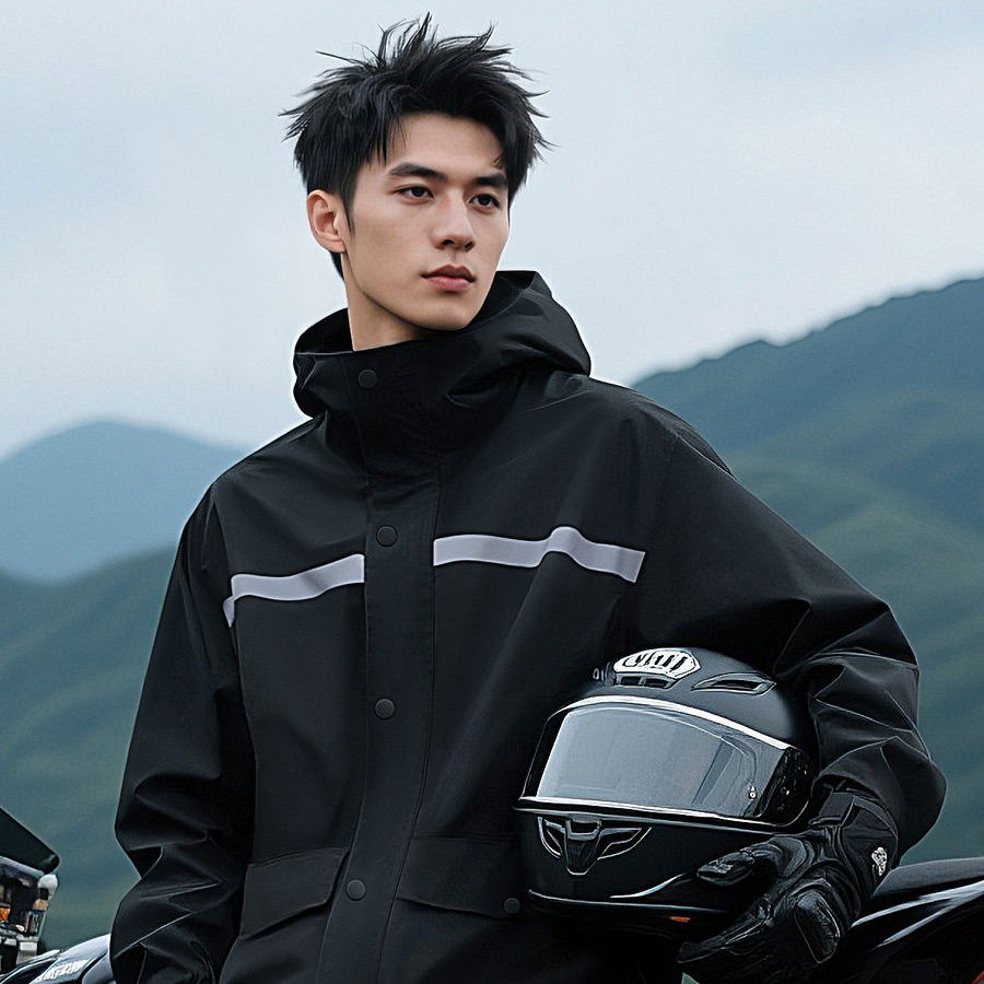 反射ストリップ付き防水分割レインスーツ、フード付きレインコー - Motorcycle Gear Jacket And Pants のレビューと価格